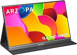 ARZOPA Portable Monitor, 15.6'' 1080P FHD Laptop Monitor USB C HDMI Computer Display HDR Eye Care External Screen w/Smart Cover for PC Mac Phone Xbox Switch PS5-S1 Table