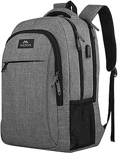 MATEIN Travel Laptop Backpack, Business Anti Theft Slim Durable Laptops Backpack with USB Charging Port, Water Resistant College School Computer Bag Gift for Men & Women Fits 15.6 Inch Notebook, Grey